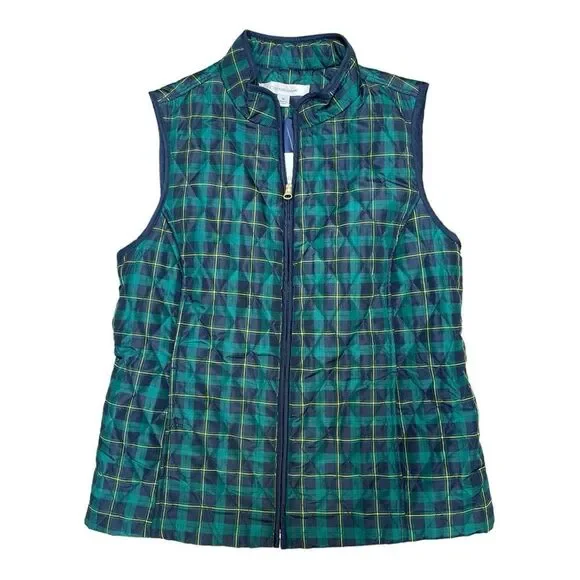 Croft & Barrow NWT Vest Sz M Green Blue Plaid Sleeveless Quilted Full Zip Preppy - Picture 7 of 7